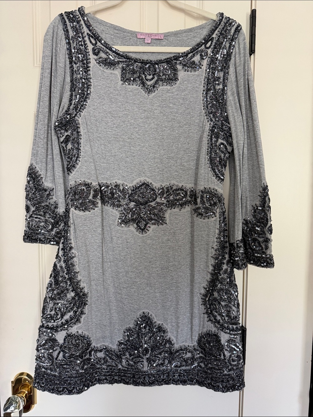 Calypso St BarthEmbellished Heather Gray jersey Dress with Beaded Detail